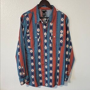 Wrangler Retro Aztec Print Pearl Snap Western Shirt Women's XXL